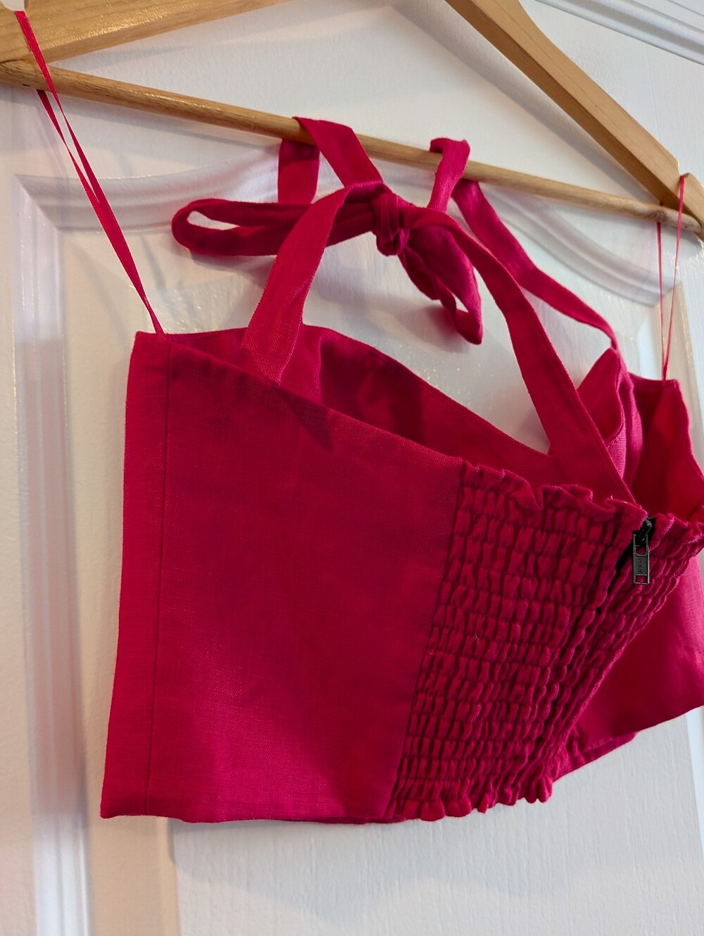 Reformation Orzo Pink 100% Linen Halter Crop Top Shirt Barbie Summer Size 4 - Picture 8 of 11